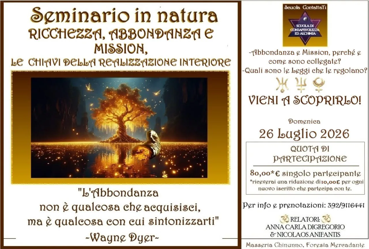 Locandina del seminario Ricchezza, Abbondanza e Mission - 26 luglio 2026